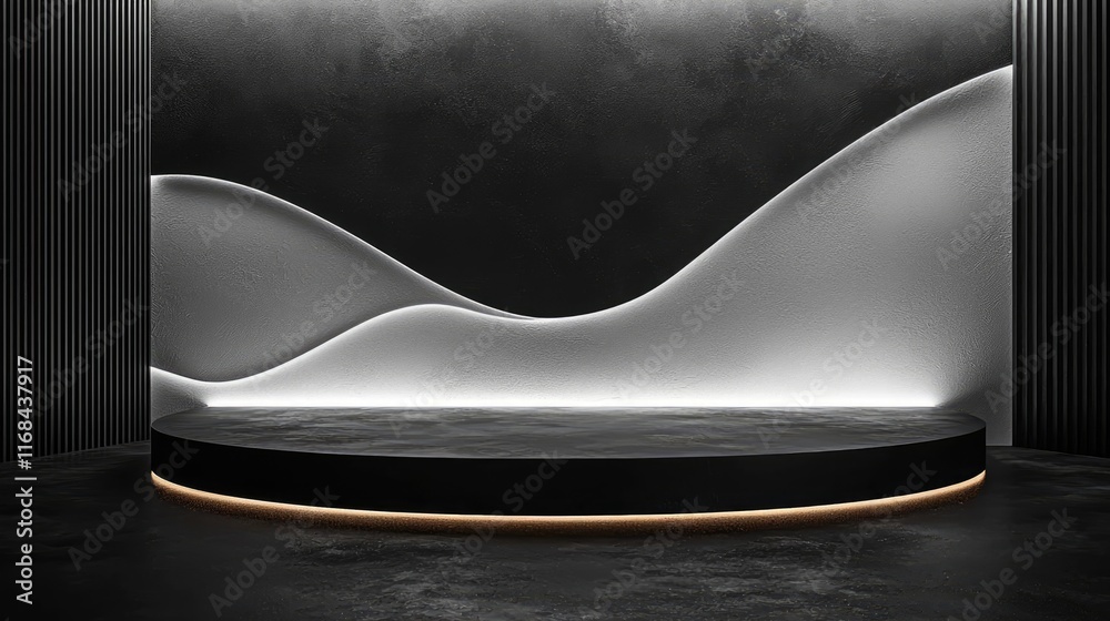 Poster Chalkboard abstract background idea. Modern abstract stage with elegant curves and soft lighting for visual presentations.