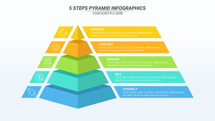 5 Steps Pyramid Infographic with Editable Text on a 16:9 Layout for Business Presentation, Poster, Banner and Booklet.