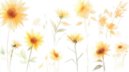 Fototapeta premium Watercolor style of Yellow sunflower background,abstract sunflower floral seamless pattern for rustic wedding design, thanksgiving decoration, scrapbooking,Elements,hand drawn illustration.