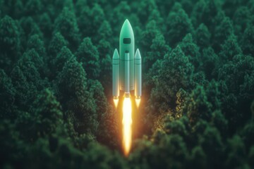 Obraz premium future innovation concept. A conceptual image of a glowing rocket using renewable energy for launch