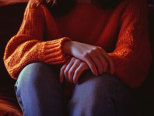 Contemplative Teenager in Orange Sweater