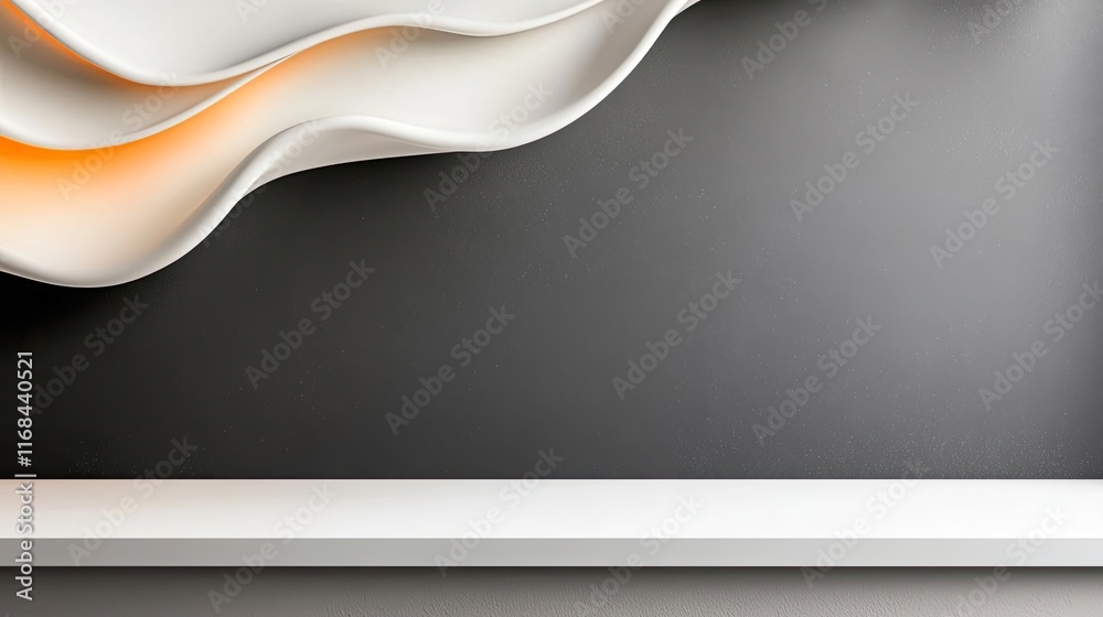 Poster Chalkboard abstract background idea. Abstract wavy shapes in white and orange on a dark background, creating a modern aesthetic.