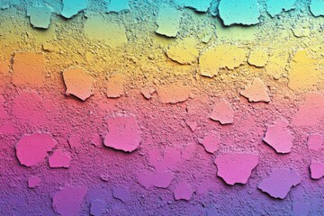 Obraz premium Gradient cracked wall with pastel rainbow tones and textured surface.