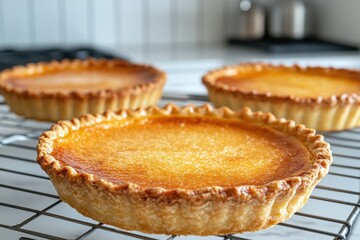 Freshly Baked Pies on Cooling Rack in Bright Kitchen