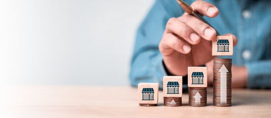 Business sale growth and expand shop franchise concept. planning growth financial and branch...