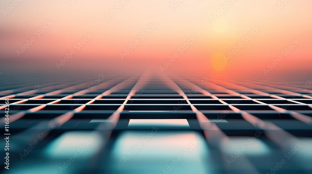 Poster Grid abstract background idea. Abstract grid pattern reflecting sunset colors in a serene atmosphere.
