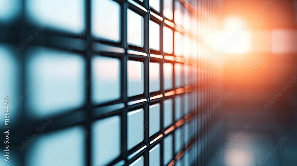 Aufkleber Grid abstract background idea. Abstract view of a grid-like structure illuminated by warm sunlight.