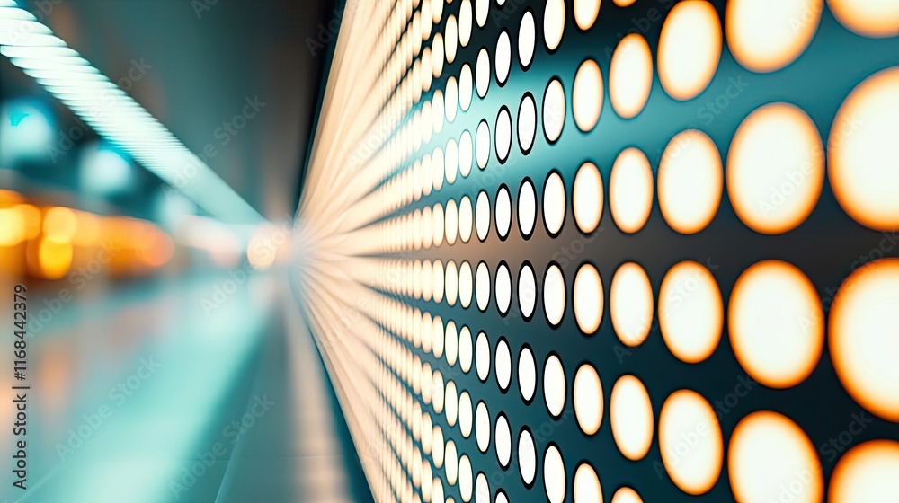 Poster Grid abstract background idea. A close-up view of illuminated dots on a futuristic digital display.