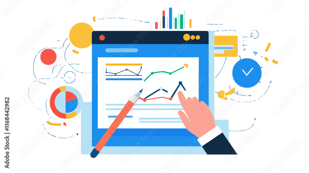 Poster data analysis and optimization concept with graphs and charts for business strategy