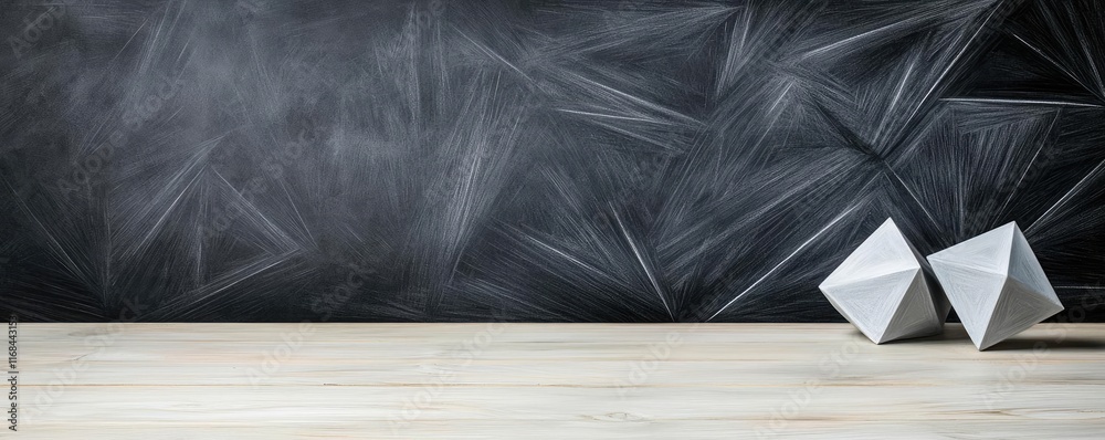 Aufkleber chalkboard abstract background idea. abstract geometric shapes on a black background with wooden tex