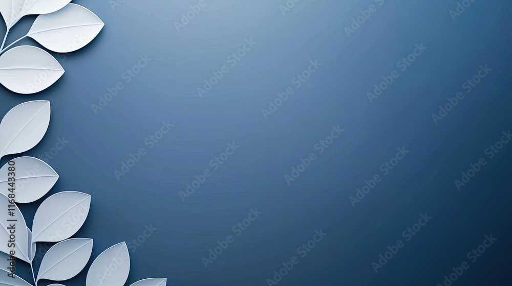 Poster grid abstract background idea. a serene blue background adorned with elegant white leaves for a calm