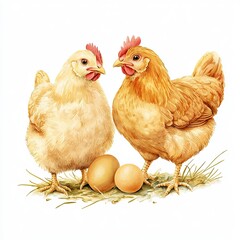 Fototapeta premium Charming Chickens Laying Golden Eggs 