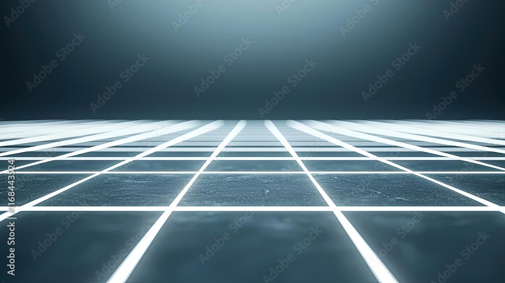 Aufkleber Grid abstract background idea. Futuristic grid floor with glowing lines and smooth surface in a dark space.