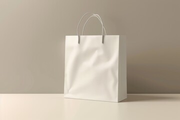 Crumpled white paper shopping bag on table.