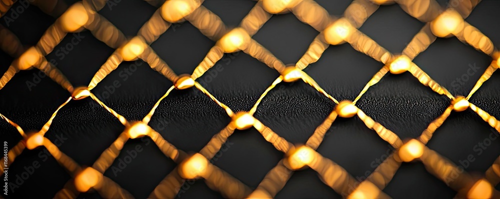 Aufkleber grid abstract background idea. detailed close-up of a golden geometric mesh on a dark background.