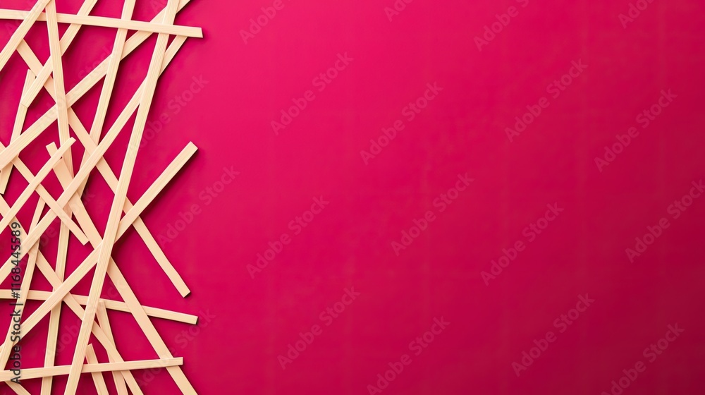 Poster grid abstract background idea. abstract composition of wooden sticks on a vibrant pink background fo