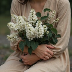 Gentle Embrace of White Lilac Blossoms.
