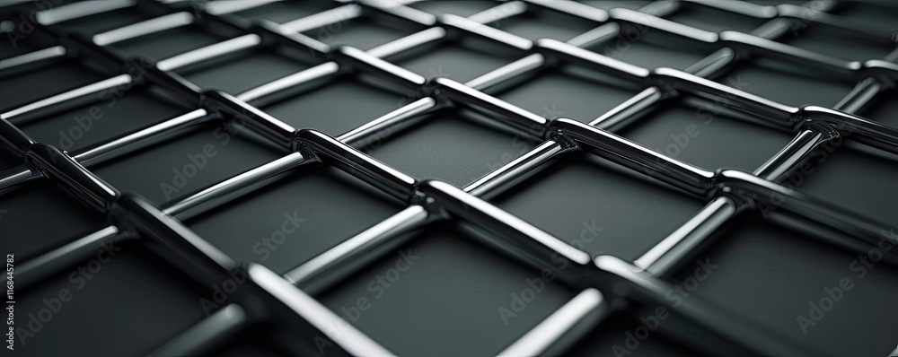 Poster Grid abstract background idea. Close-up view of a metallic grid pattern, showcasing industrial design elements.