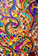 Vibrant Colorful Glass Mosaic Swirls Artistic Design Background