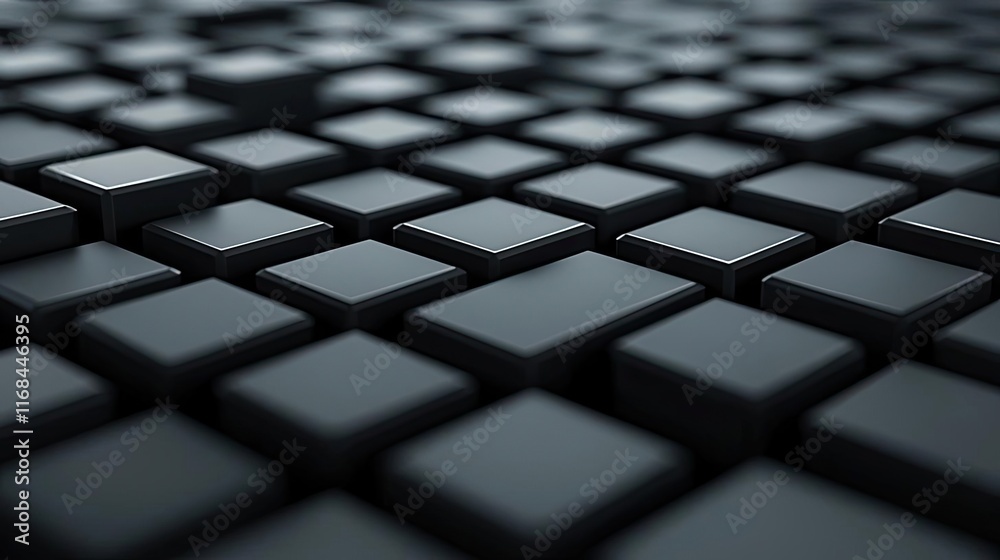 Aufkleber Grid abstract background idea. Close-up view of polished black cubes arranged in a grid pattern.