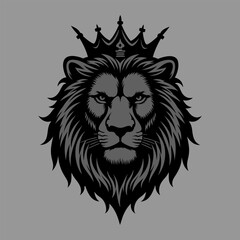 Illustration of a majestic lion's head adorned with an ornate crown on a neutral background