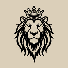 Fototapeta premium A stylized lion's head adorned with a crown on a soft and neutral color background