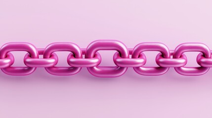 Glossy Pink Chain Links in a Row Against a Soft Pink Background for Modern Design Projects