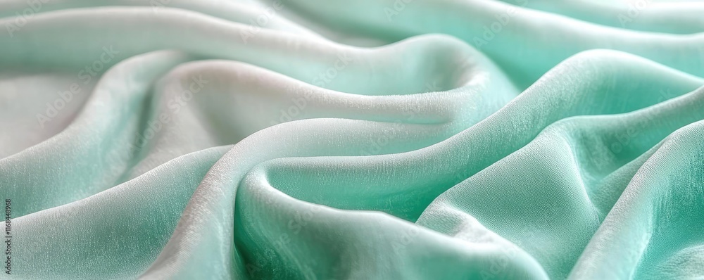 Poster velvet abstract background concept. soft, flowing mint green fabric texture creating a serene and el