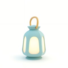 Obraz premium Elegant Light Blue Lantern with Wooden Handle, 3D Rendered
