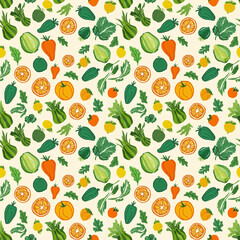 Seamless fruits and vegetables pattern background