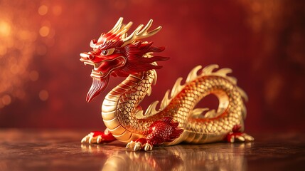 Obraz premium Luxurious Gold Dragon Statue with Intricate Details, Exclusive Oriental Home Decor, Elevate Your Space