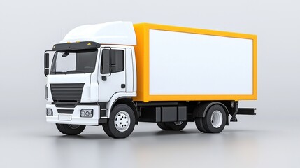 Fototapeta premium White Delivery Truck with Orange Box Design on Gray Background for Transportation and Logistics Use
