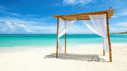 Serene Beach Gazebo with Ocean View and Clear Sky