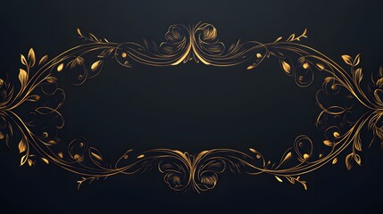 Elegant Gold Floral Frame Design on Black Background