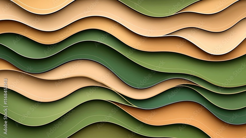 Poster mosaic abstract background concept. abstract layered waves in shades of green, tan, and cream create