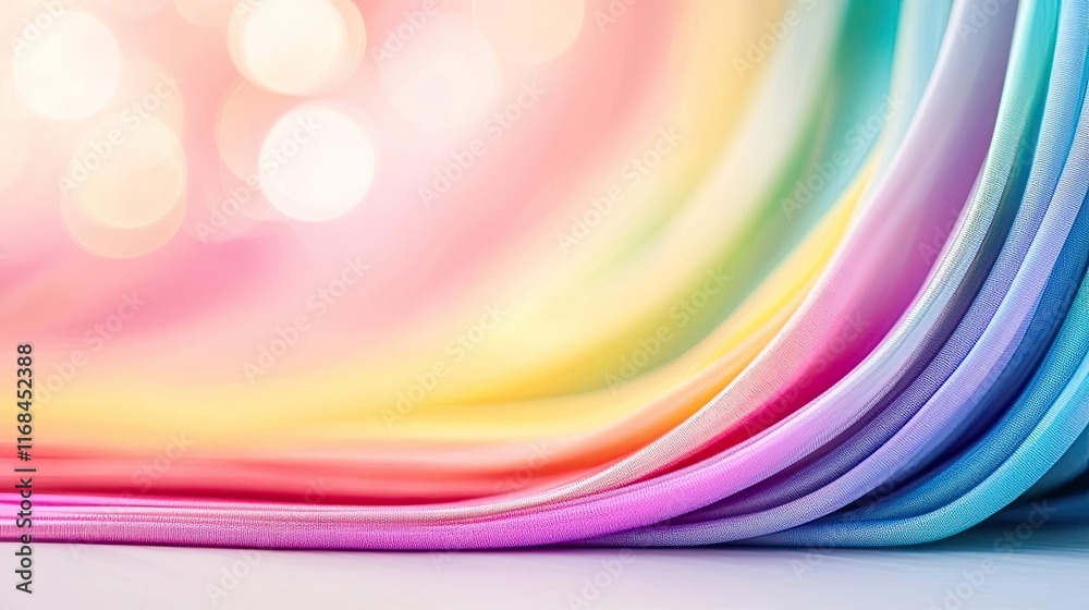 Poster Rainbow abstract background concept. Colorful flowing fabric with soft gradients and bokeh background, creating a dreamy effect.