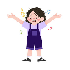Joyful Girl Singing Cartoon Illustration Music Notes Child Singing Happy Kid