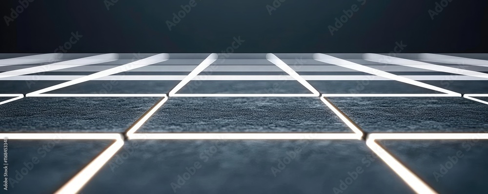 Poster Grid abstract background idea. A modern tiled floor design with illuminated edges, perfect for contemporary spaces.