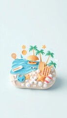 3D Summer Vacation with Beach and Sea Icons