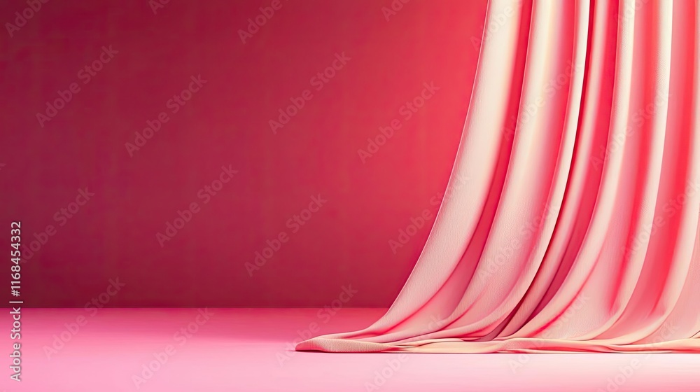 Poster Velvet abstract background concept. Elegant fabric draping on a smooth surface, creating a soft aesthetic in vibrant pink tones.