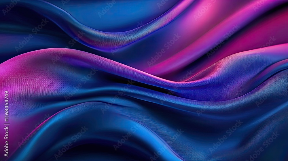 Poster Velvet abstract background concept. Abstract colorful fabric texture with smooth waves and gradients of blue and pink hues.