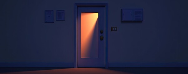 Fototapeta premium A dimly lit door with a warm glow, suggesting mystery or invitation.