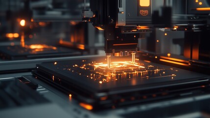 Interactive online, Innovative technology in action advanced manufacturing facility digital art futuristic environment close-up view engineering concept