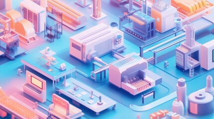 Obraz premium The pattern layout, Interactive online, Innovative industrial landscape modern factory 3d graphic design futuristic environment aerial view creative concept