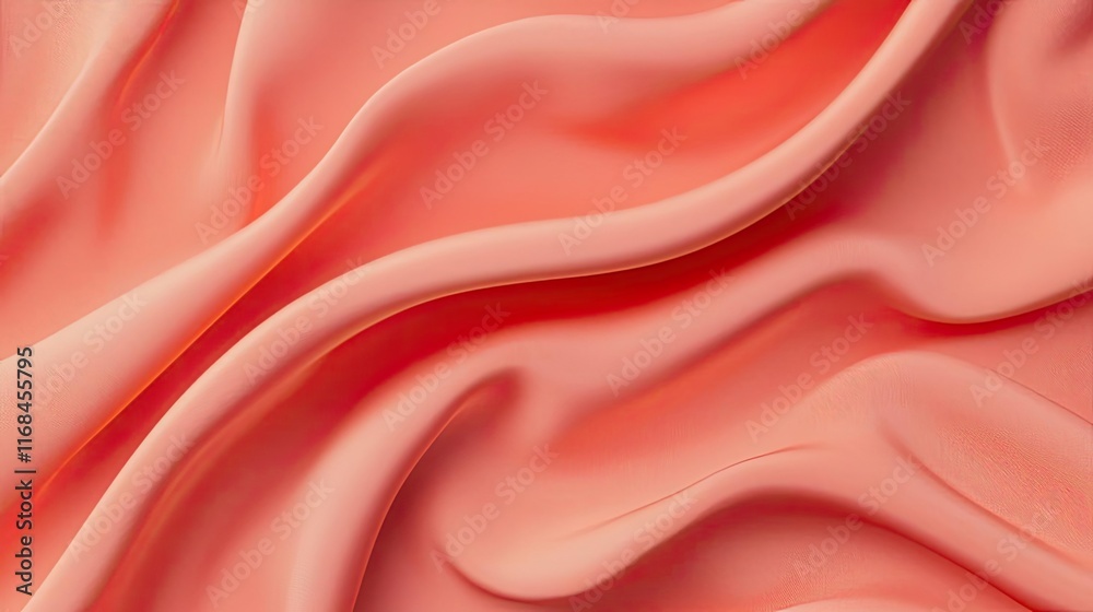 Poster velvet abstract background concept. close-up of soft coral fabric with smooth, flowing waves and ele