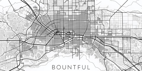 Obraz premium Bountiful Utah Street Map: Black & White Cityscape with Ample Copy Space