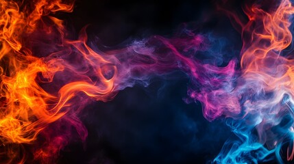 Fototapeta premium Abstract colorful smoke swirls against a dark background