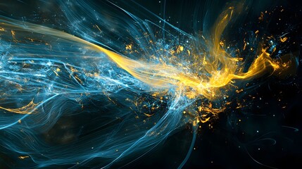 Abstract swirling blue and gold energy flow