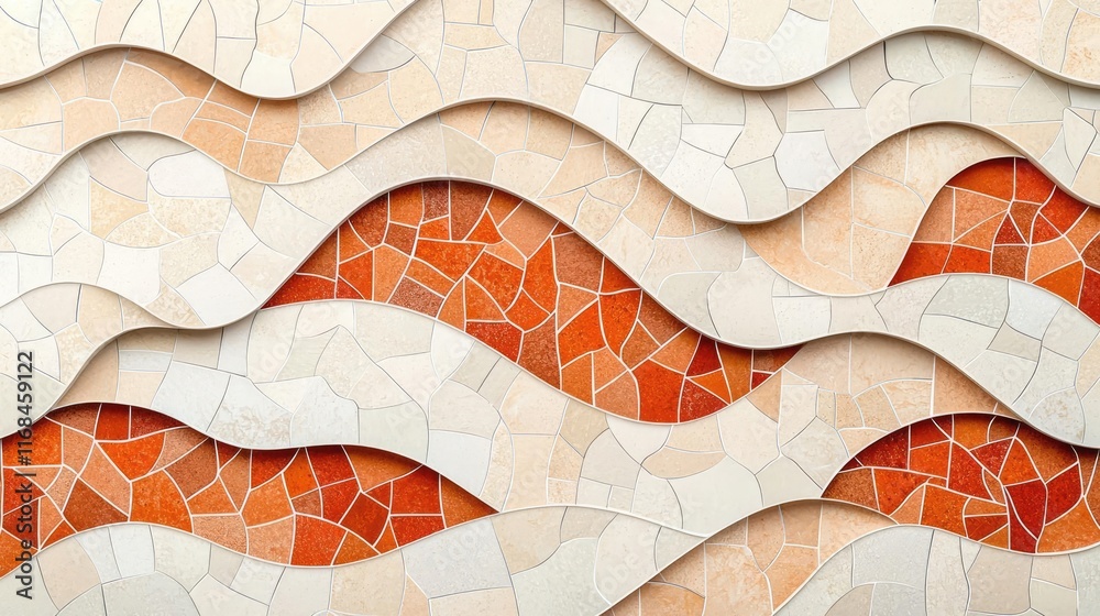 Poster mosaic abstract background concept. abstract wavy mosaic pattern featuring orange and beige tones fo