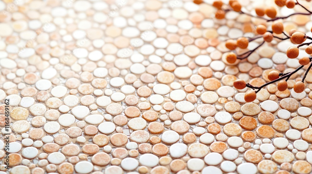 Poster Mosaic abstract background concept. A serene background of smooth stones complemented by delicate twigs.